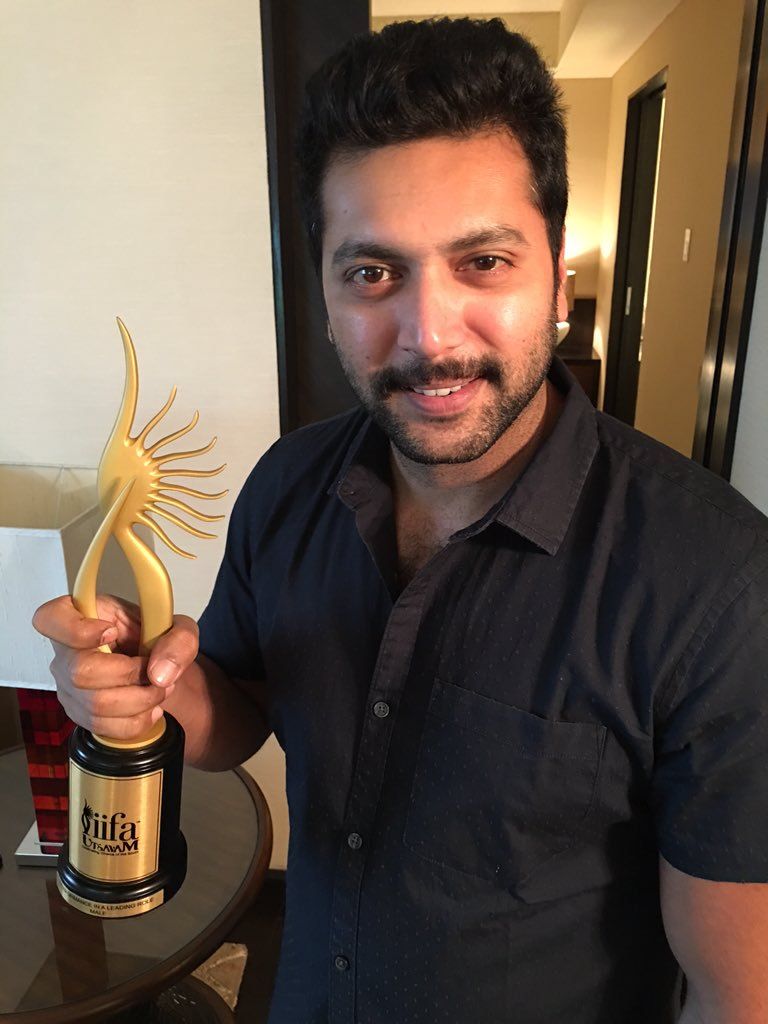 Jayam Ravi With His IIFA Utsavam Best Actor Award